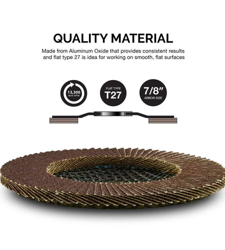 11107A Aluminum Oxide Angle Grinder Sanding Disc, 60 Grit, 4.5” X 7/8” Flap Disc, Flat Type #27 13,300 RPM, Premium & Industrial Grade Grinding Wheel, 10 Pk, Metal Sanding Disc for Angle Grinder