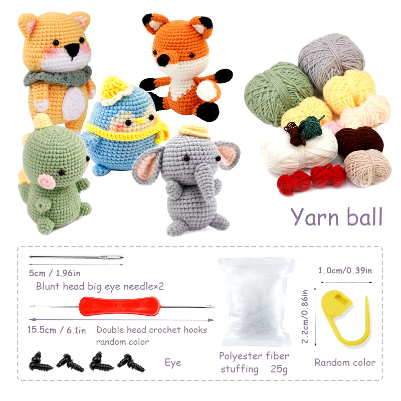 DIY Crochet Animal Kit with Hand Knitting Yarn Needles Plush Doll Easy for Starter Includes Enough Yarn Hook Accessories