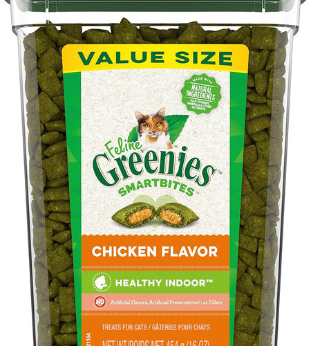 FELINE  SMARTBITES Hairball Control Crunchy and Soft Natural Cat Treats, Chicken Flavor, 16 Oz. Tub