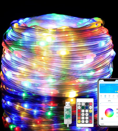50Ft Smart RGB-IC LED Fairy Lights USB Powered with APP Remote Control, IP65 Waterproof Twinkle Color Changing Lights for Garden Party Decor