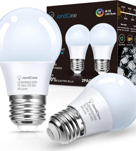 Refrigerator Light Bulbs, E26 Base A15 Appliance Bulbs 7W Equivalent 60W, Daylight White 5000K Fridge Light Bulbs, Non-Dimmable, UL Listed, 2 Pack