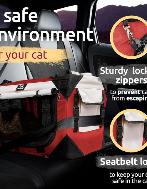 Load image into Gallery viewer, -Happy Cat Premium Cat Carrier Soft Sided Foldable Top &amp; Side Loading Pet Crate &amp; Carrier Locking Zippers Shoulder Straps Seat Belt Lock Plush Pillow…
