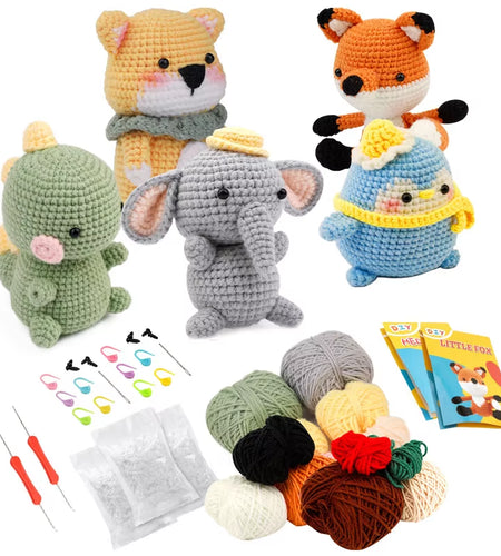 DIY Crochet Animal Kit with Hand Knitting Yarn Needles Plush Doll Easy for Starter Includes Enough Yarn Hook Accessories