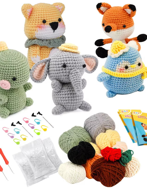 Load image into Gallery viewer, DIY Crochet Animal Kit with Hand Knitting Yarn Needles Plush Doll Easy for Starter Includes Enough Yarn Hook Accessories
