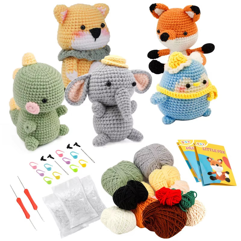 DIY Crochet Animal Kit with Hand Knitting Yarn Needles Plush Doll Easy for Starter Includes Enough Yarn Hook Accessories