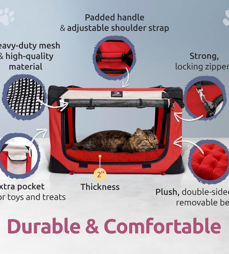 -Happy Cat Premium Cat Carrier Soft Sided Foldable Top & Side Loading Pet Crate & Carrier Locking Zippers Shoulder Straps Seat Belt Lock Plush Pillow…