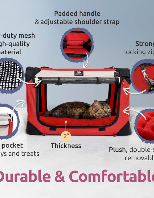 Load image into Gallery viewer, -Happy Cat Premium Cat Carrier Soft Sided Foldable Top &amp; Side Loading Pet Crate &amp; Carrier Locking Zippers Shoulder Straps Seat Belt Lock Plush Pillow…
