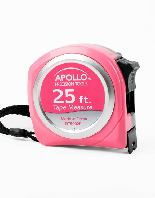 Load image into Gallery viewer, Tools Measuring Tape, 25 Foot Tape Measure with Retractable Blade, Fraction Markings, 1 Inch Nylon Blade, 8 Foot Standout, Lock Button and Belt Clip - Pink Ribbon - Pink - DT5002P
