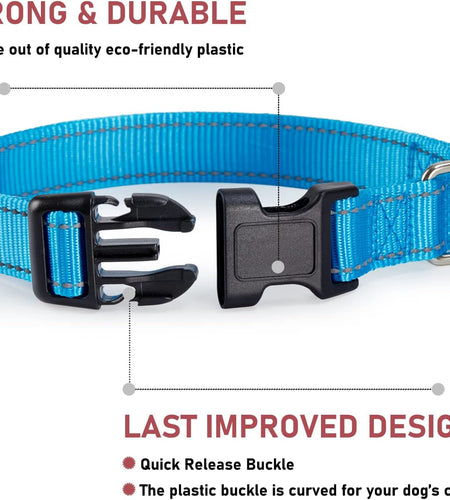 Reflective Dog Collar with Buckle Adjustable Safety Nylon Collars for Small Medium Large Dogs, Blue XL