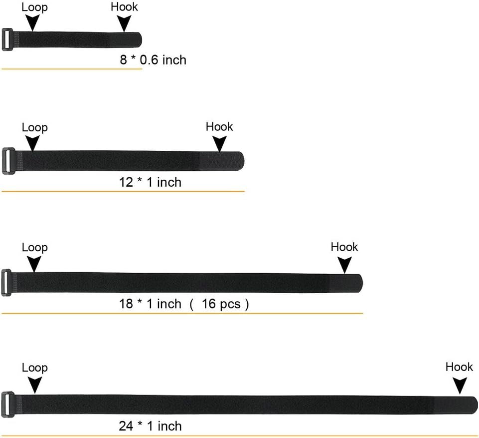 [16 Pack] 1 X 18" Hook and Loop Reusable Fastening Nylon Cable Securing Straps by - Durable Functional Ties to Keep Your Places from Tangled Messes of Cords
