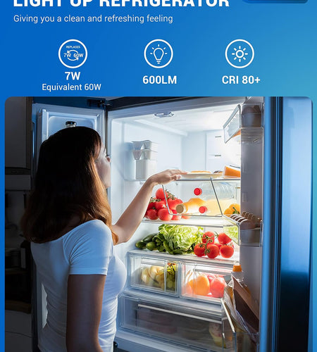 Refrigerator Light Bulbs, E26 Base A15 Appliance Bulbs 7W Equivalent 60W, Daylight White 5000K Fridge Light Bulbs, Non-Dimmable, UL Listed, 2 Pack