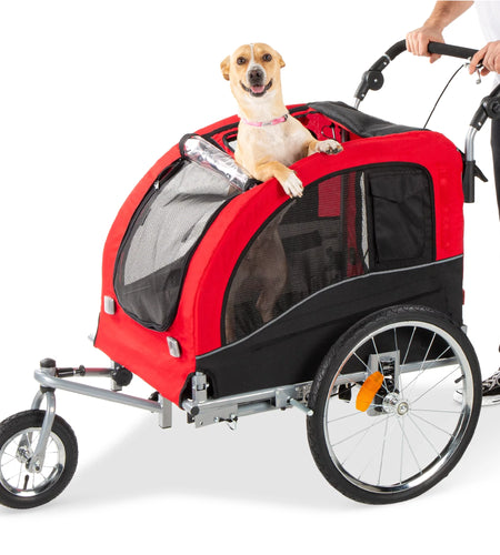 2-In-1 Dog Bike Trailer, Pet Stroller Bicycle Carrier W/ Hitch, Brakes, Visibility Flag, Reflector