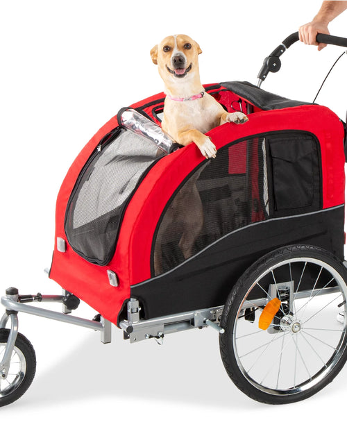 Load image into Gallery viewer, 2-In-1 Dog Bike Trailer, Pet Stroller Bicycle Carrier W/ Hitch, Brakes, Visibility Flag, Reflector
