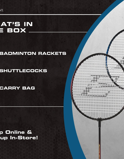 Load image into Gallery viewer, 2 Player Badminton Racket Set; 2 Rackets with Steel Shafts, 2 Shuttlecock Birdies
