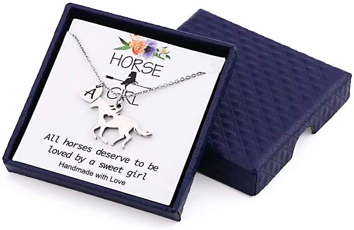 Girls Horse Necklace, Dainty Horse Jewelry for Girls Initial Necklace, Stainless Steel Kids Heart Initial Necklace Horse Girl Horse Pendant Letter Necklace Horse Gifts for Teen Girls Horse Lovers