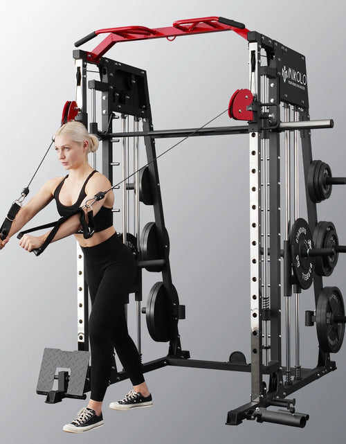 Load image into Gallery viewer, Smith Machine Home Gym, 2200 Lbs Power Rack Cage with 800 Lbs Weight Bench and Cable Crossover System, Weight Bar, 360Â° Landmine, Home Gym
