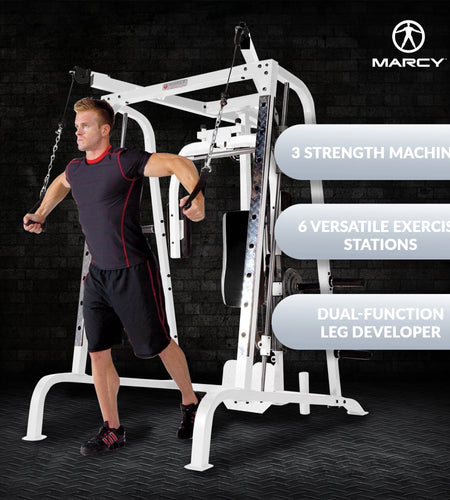 Pro Smith Cage Workout Machine Total Body Training Gym System, White