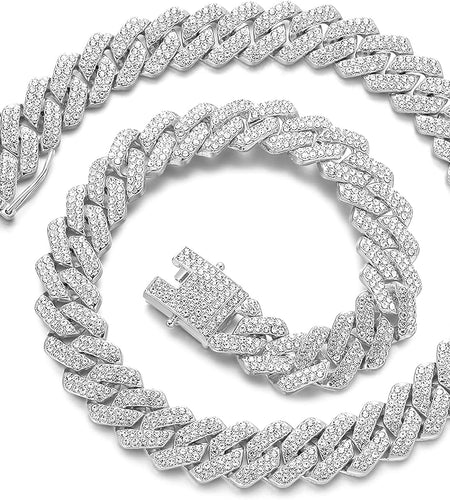 Junvirtuous Cuban Link Chain Mens Iced Out Miami Cuban Necklace Silver/Gold Hip