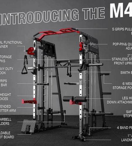 Smith Machine Home Gym, 2200 Lbs Power Rack Cage with 800 Lbs Weight Bench and Cable Crossover System, Weight Bar, 360Â° Landmine, Home Gym
