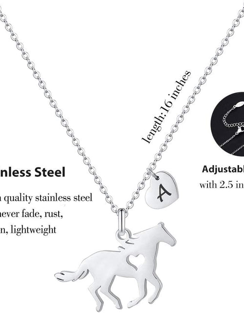 Load image into Gallery viewer, Girls Horse Necklace, Dainty Horse Jewelry for Girls Initial Necklace, Stainless Steel Kids Heart Initial Necklace Horse Girl Horse Pendant Letter Necklace Horse Gifts for Teen Girls Horse Lovers
