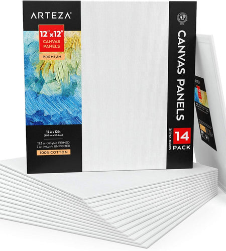 Canvas Boards for Painting, Pack of 14, 12 X 12 Inches, Square Blank Canvas Panels, 100% Cotton, 12.3 Oz Gesso-Primed, Art Supplies for Acrylic Pouring and Oil Painting