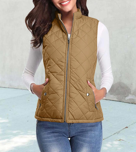 Women'S Padded Vest Quilted Jacket Ladies Zipper Sleeveless Waistcoat Autumn Winter Lightweight Comfortable Cotton down Vests