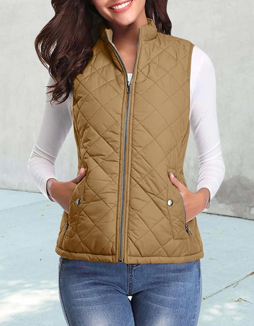 Load image into Gallery viewer, Women&#39;S Padded Vest Quilted Jacket Ladies Zipper Sleeveless Waistcoat Autumn Winter Lightweight Comfortable Cotton down Vests
