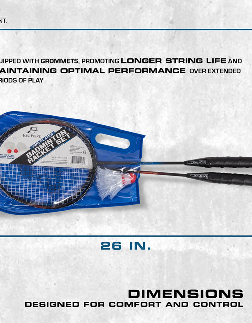 Load image into Gallery viewer, 2 Player Badminton Racket Set; 2 Rackets with Steel Shafts, 2 Shuttlecock Birdies
