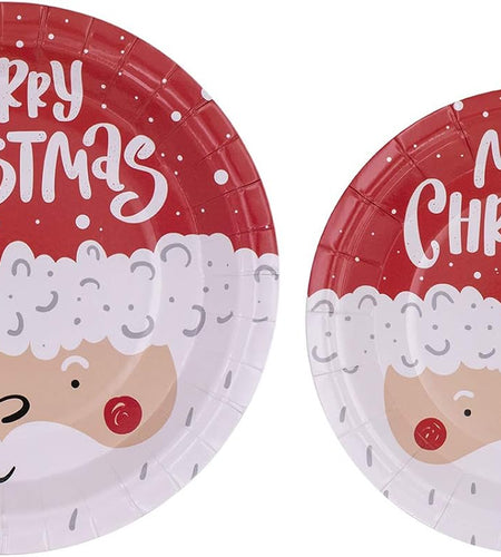 Disposable Christmas Paper Plates, Napkins, Cups & Straws Set for 20 (Red)