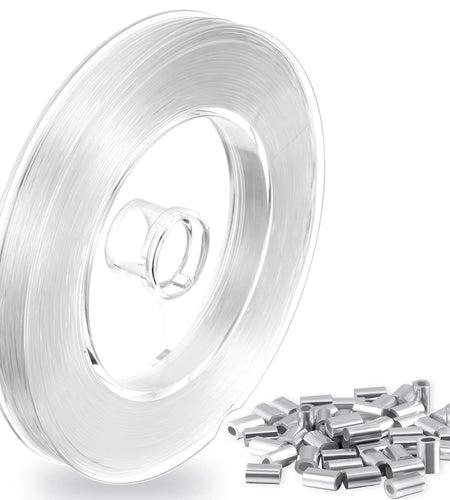 Strong Clear Nylon Fish Wire for Hanging Christmas Decor and 50 Loop Sleeve (109 Yd.)