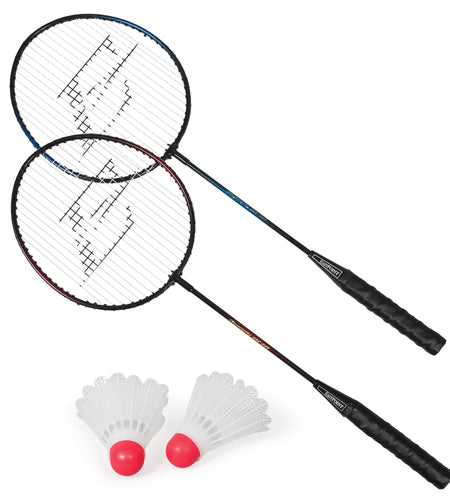 2 Player Badminton Racket Set; 2 Rackets with Steel Shafts, 2 Shuttlecock Birdies