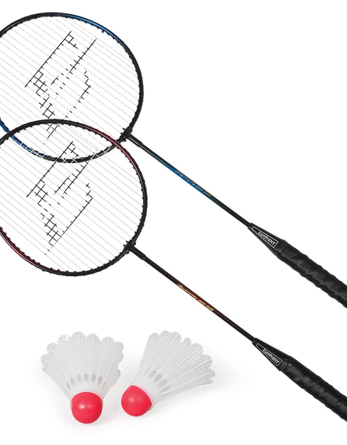 Load image into Gallery viewer, 2 Player Badminton Racket Set; 2 Rackets with Steel Shafts, 2 Shuttlecock Birdies
