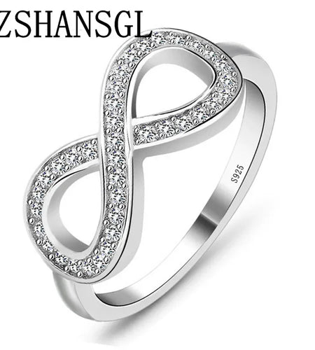 Fashion Cz Infinity Endless Love Claddagh 8 Shape 925 Sterling Silver Rings for Women Silver Filled Jewelry Anel Feminino