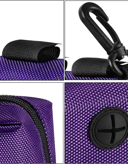 Load image into Gallery viewer, 2 Pack Dog Poop Bag Holder for Leash Attachment - Waste Bag Dispenser for Leash - Fits Any Dog Leash - Portable Set with 1 Hand Free Holder Metal Carrier - Black&amp;Purple
