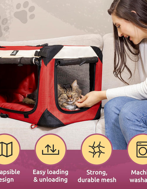 Load image into Gallery viewer, -Happy Cat Premium Cat Carrier Soft Sided Foldable Top &amp; Side Loading Pet Crate &amp; Carrier Locking Zippers Shoulder Straps Seat Belt Lock Plush Pillow…
