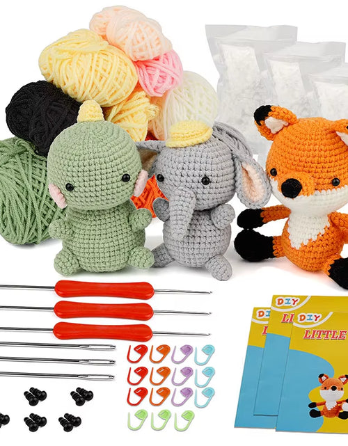 Load image into Gallery viewer, DIY Crochet Animal Kit with Hand Knitting Yarn Needles Plush Doll Easy for Starter Includes Enough Yarn Hook Accessories
