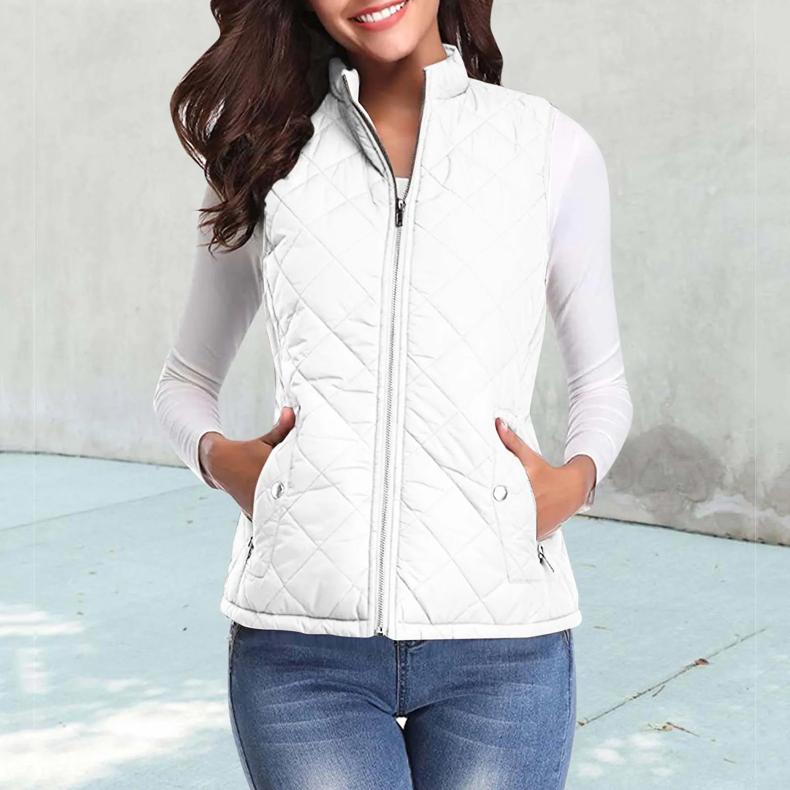 Women'S Padded Vest Quilted Jacket Ladies Zipper Sleeveless Waistcoat Autumn Winter Lightweight Comfortable Cotton down Vests