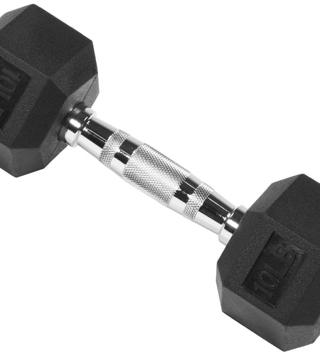 Rubber Encased Hex Dumbbell, 10Lbs, Single