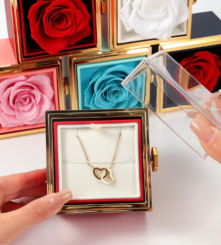 ETERNAL ROSE BOX - W/ENGRAVED NECKLACE & REALROSE Flower Gift Box Heart Pendant Customize Necklace Valentine'S Day Gift for Her