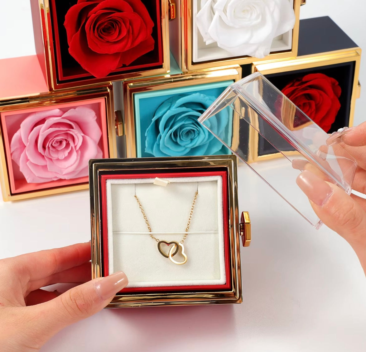 ETERNAL ROSE BOX - W/ENGRAVED NECKLACE & REALROSE Flower Gift Box Heart Pendant Customize Necklace Valentine'S Day Gift for Her