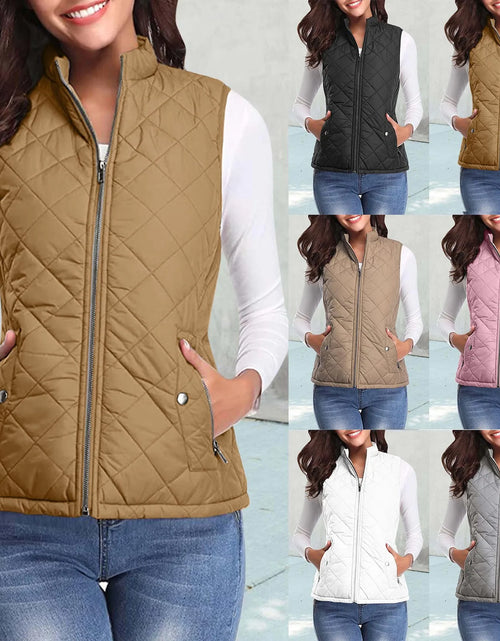 Load image into Gallery viewer, Women&#39;S Padded Vest Quilted Jacket Ladies Zipper Sleeveless Waistcoat Autumn Winter Lightweight Comfortable Cotton down Vests
