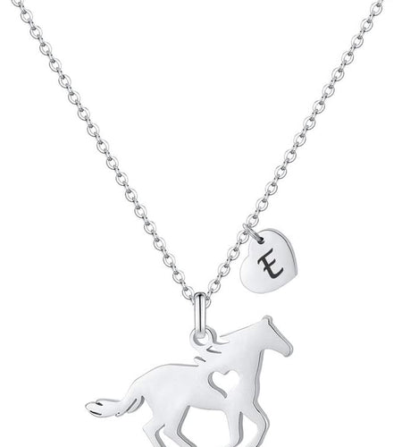 Girls Horse Necklace, Dainty Horse Jewelry for Girls Initial Necklace, Stainless Steel Kids Heart Initial Necklace Horse Girl Horse Pendant Letter Necklace Horse Gifts for Teen Girls Horse Lovers