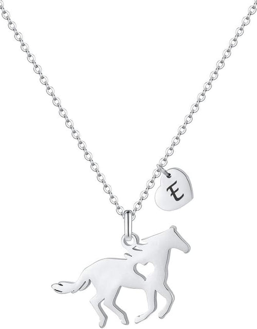 Load image into Gallery viewer, Girls Horse Necklace, Dainty Horse Jewelry for Girls Initial Necklace, Stainless Steel Kids Heart Initial Necklace Horse Girl Horse Pendant Letter Necklace Horse Gifts for Teen Girls Horse Lovers
