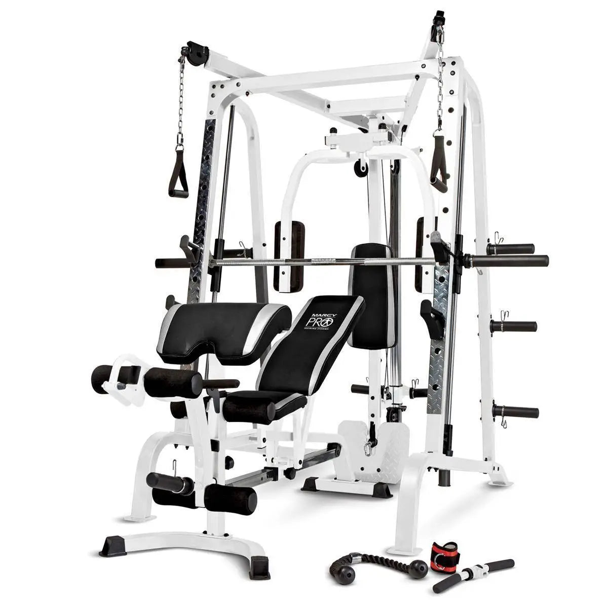 Pro Smith Cage Workout Machine Total Body Training Gym System, White