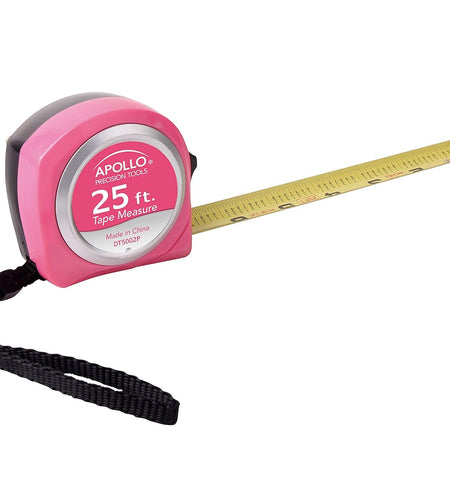 Tools Measuring Tape, 25 Foot Tape Measure with Retractable Blade, Fraction Markings, 1 Inch Nylon Blade, 8 Foot Standout, Lock Button and Belt Clip - Pink Ribbon - Pink - DT5002P