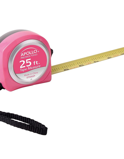 Load image into Gallery viewer, Tools Measuring Tape, 25 Foot Tape Measure with Retractable Blade, Fraction Markings, 1 Inch Nylon Blade, 8 Foot Standout, Lock Button and Belt Clip - Pink Ribbon - Pink - DT5002P
