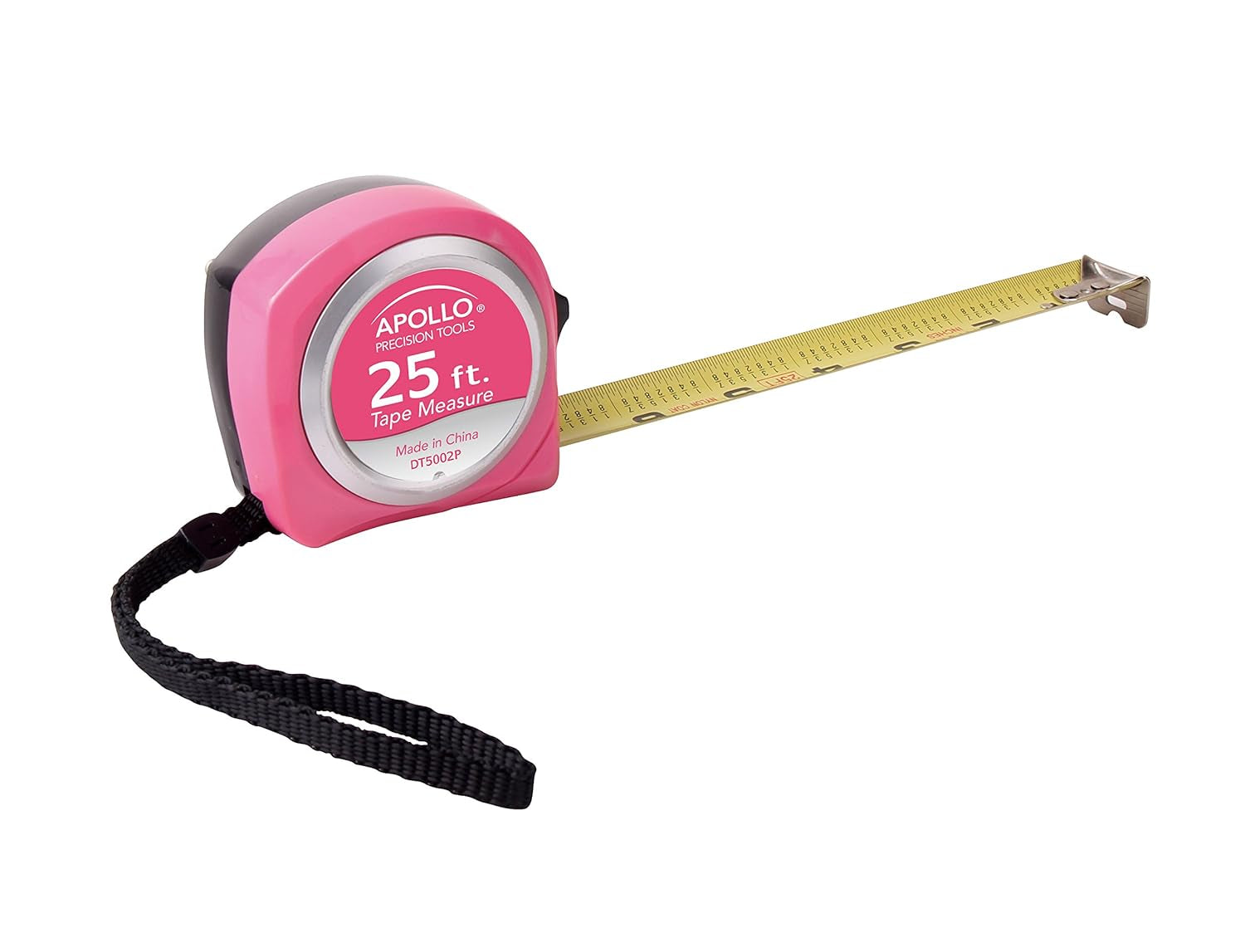 Tools Measuring Tape, 25 Foot Tape Measure with Retractable Blade, Fraction Markings, 1 Inch Nylon Blade, 8 Foot Standout, Lock Button and Belt Clip - Pink Ribbon - Pink - DT5002P