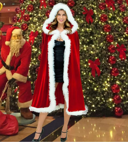 Lady'S Carnival Party Hooded Winter Christmas Cosplay Costumes Santa Claus Cloak Women Sexy Christmas Cape