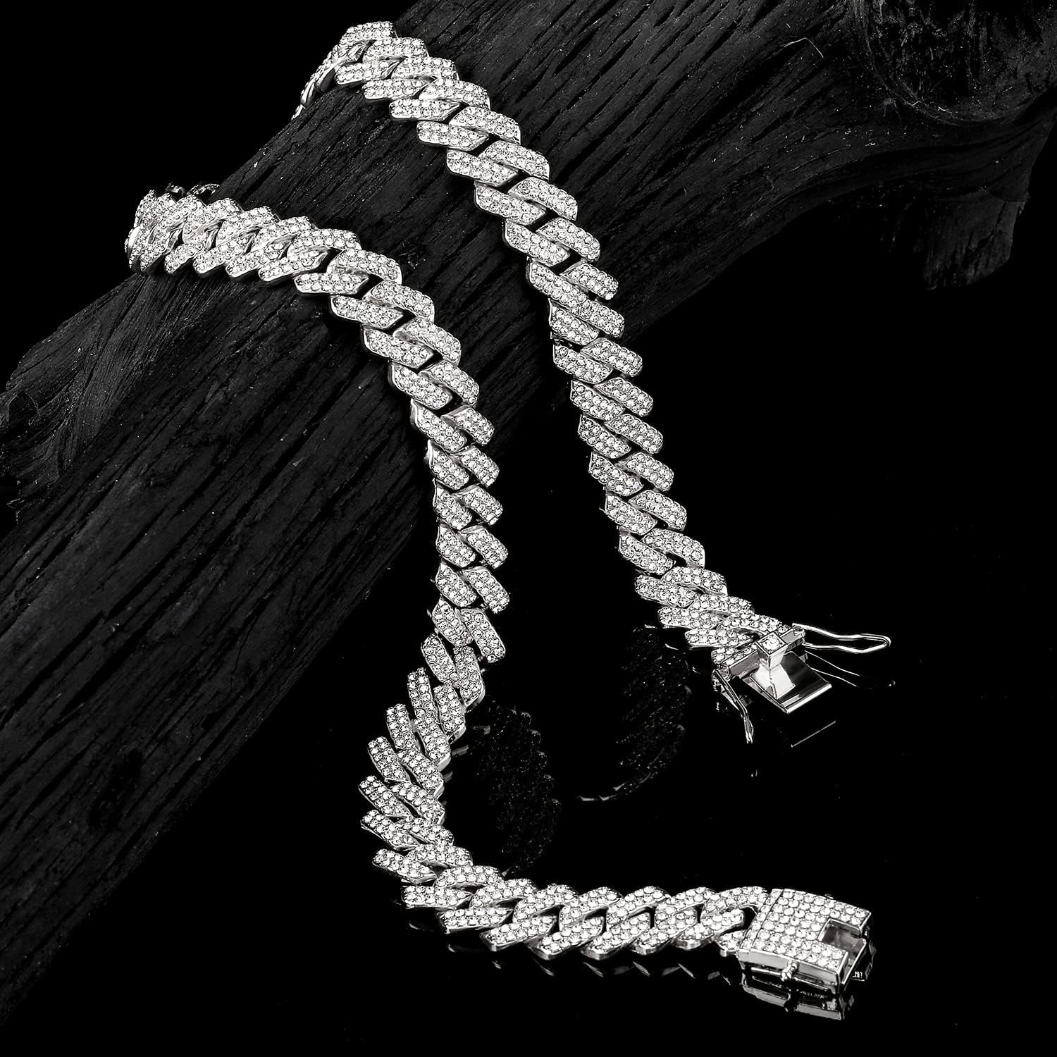 Junvirtuous Cuban Link Chain Mens Iced Out Miami Cuban Necklace Silver/Gold Hip