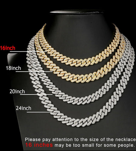 Junvirtuous Cuban Link Chain Mens Iced Out Miami Cuban Necklace Silver/Gold Hip